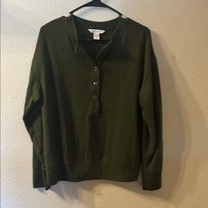 Athleta half button down Olive Green Top